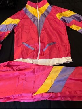 Halloween Set 80s style Bright Pink Colorblock Track Jacket & Pants Set